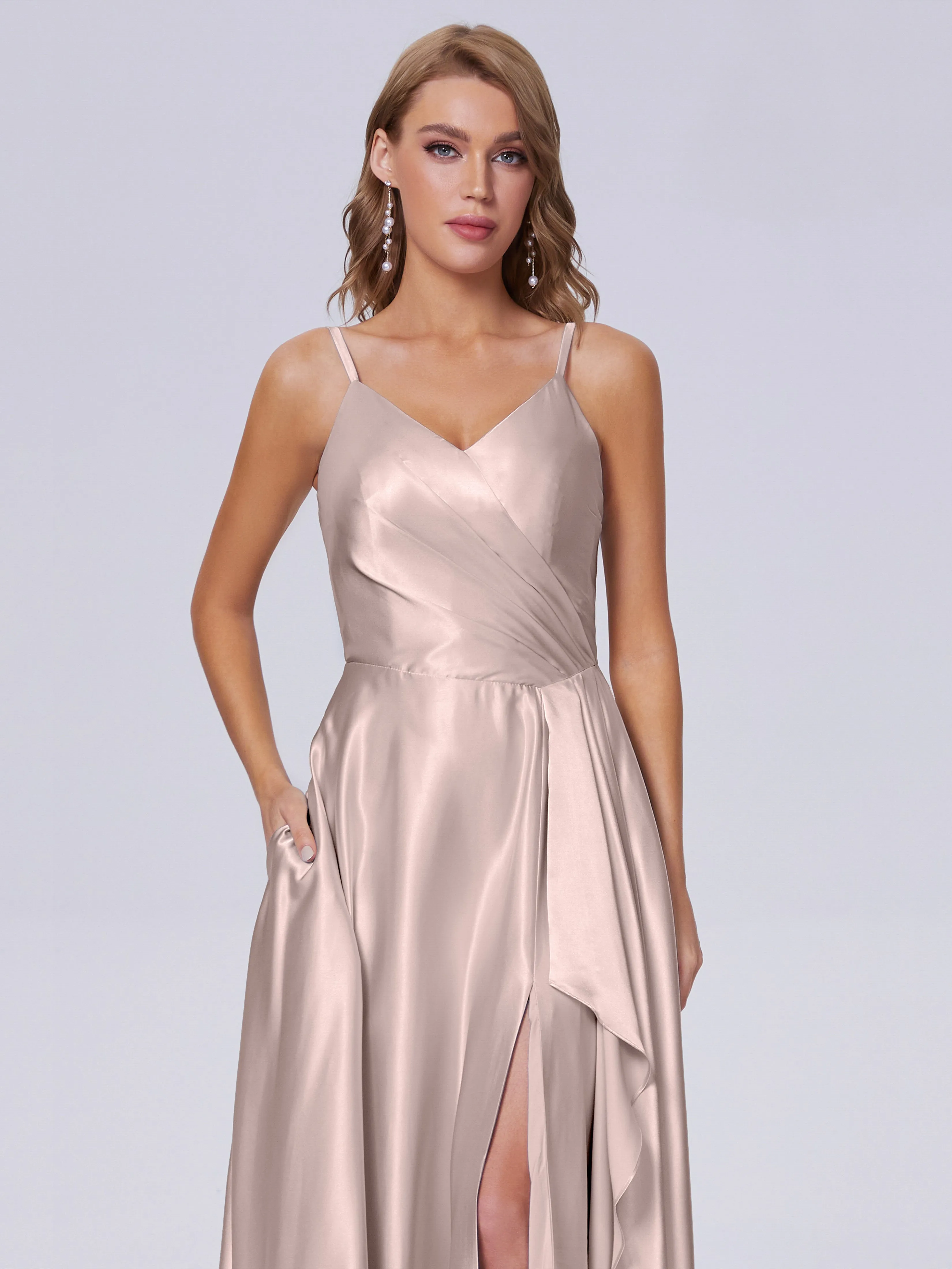 Lila Asymmetrical Split Soft Satin Bridesmaid Dresses