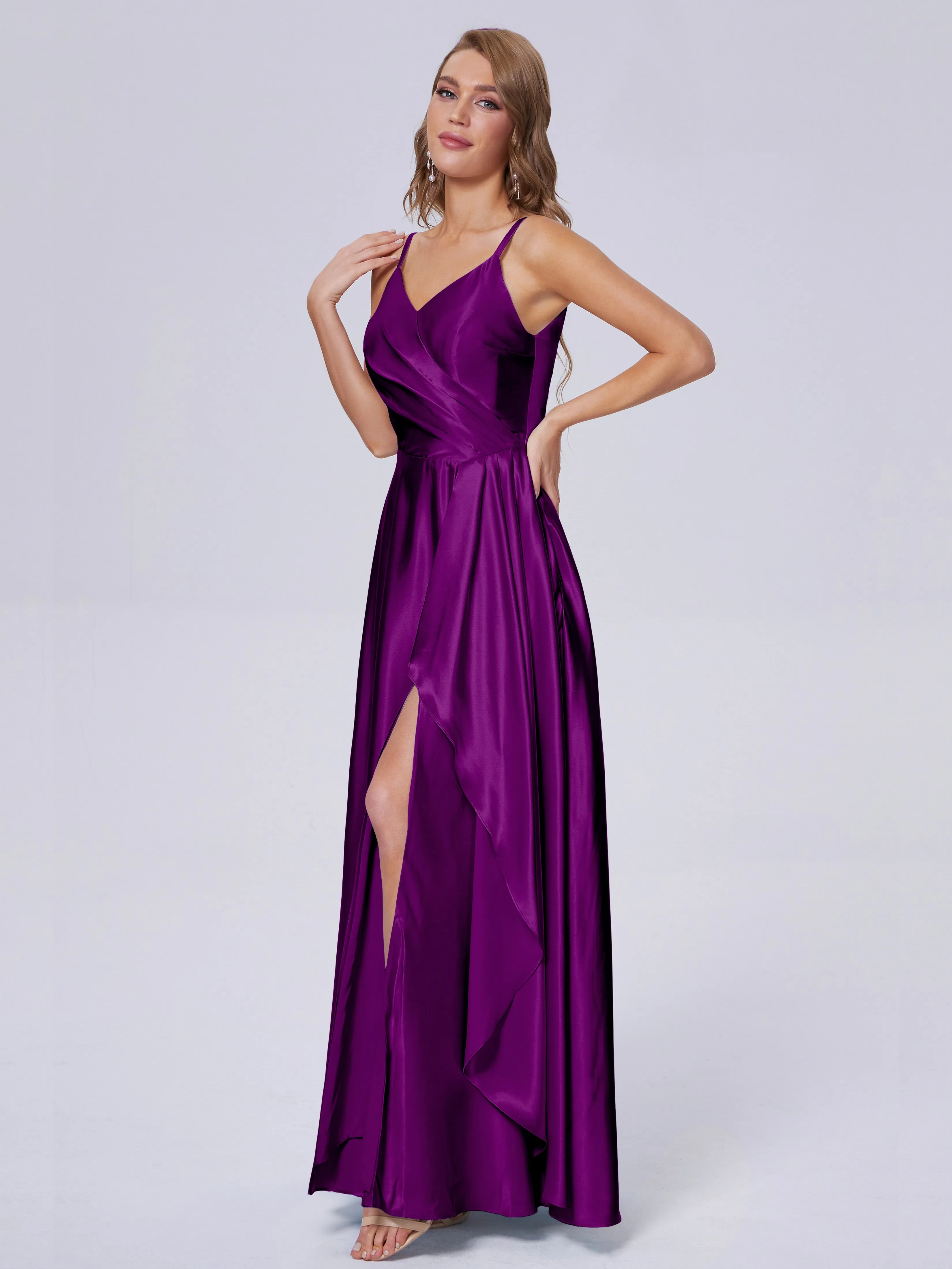 Lila Asymmetrical Split Soft Satin Bridesmaid Dresses