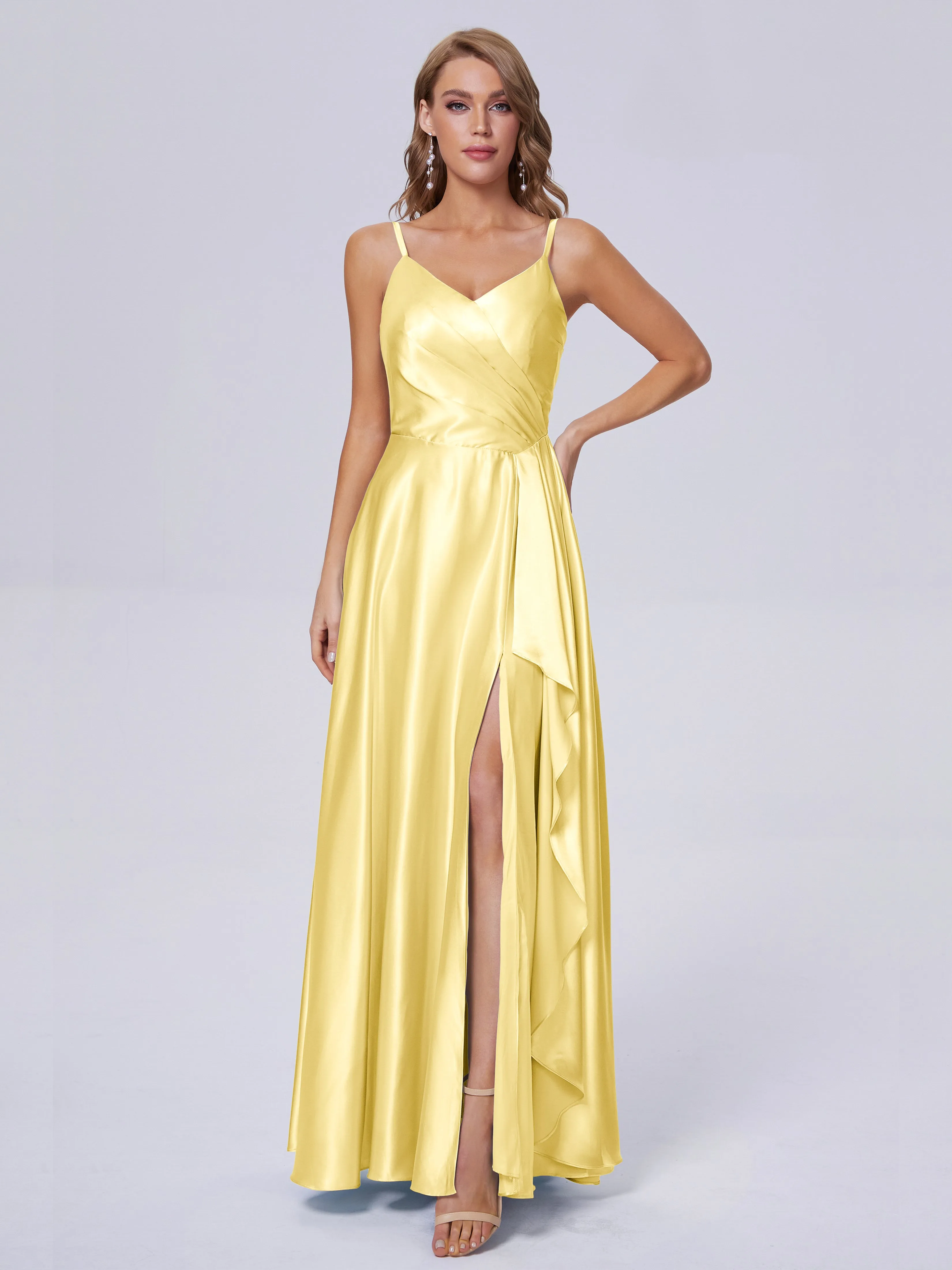 Lila Asymmetrical Split Soft Satin Bridesmaid Dresses