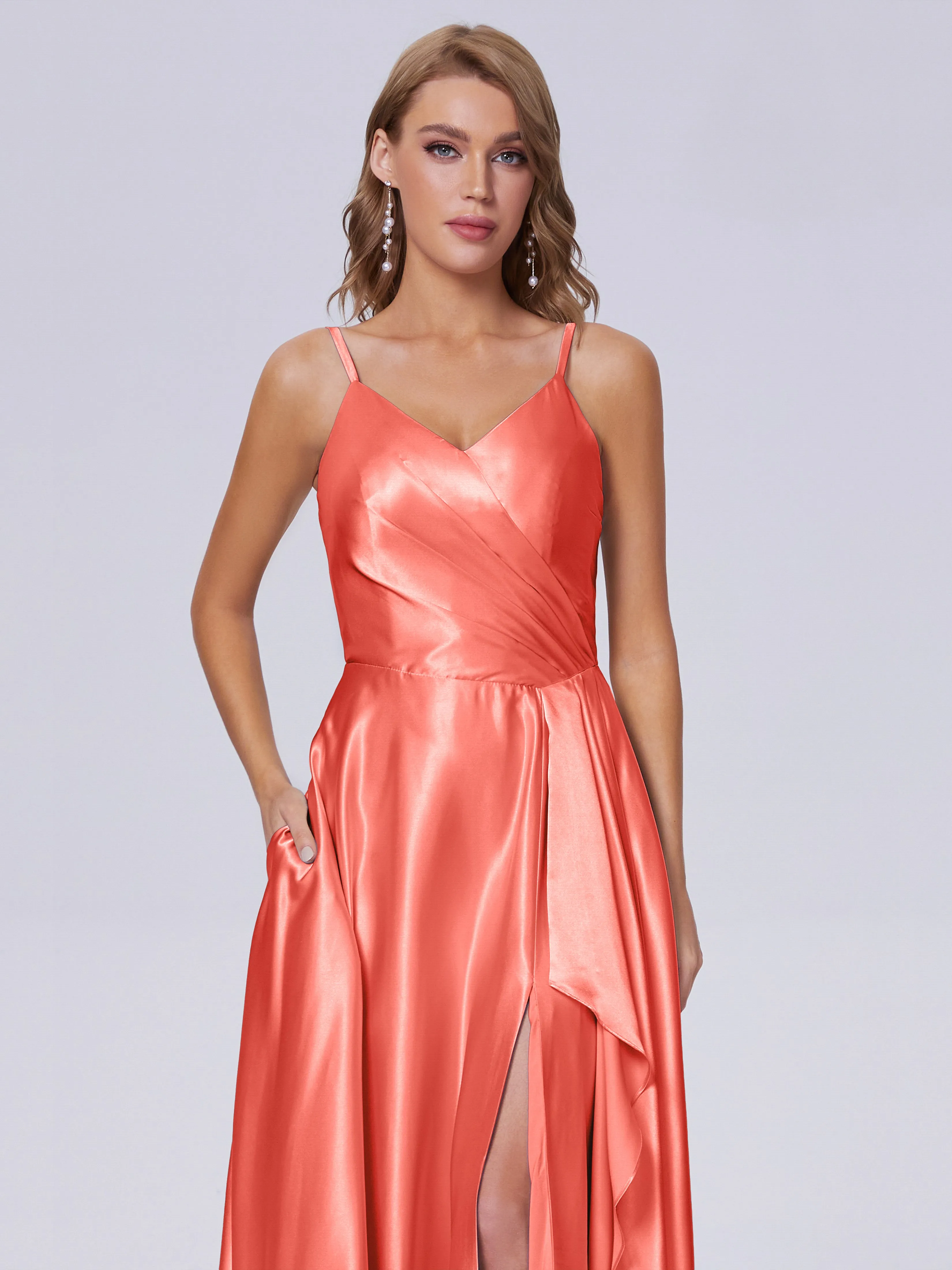 Lila Asymmetrical Split Soft Satin Bridesmaid Dresses