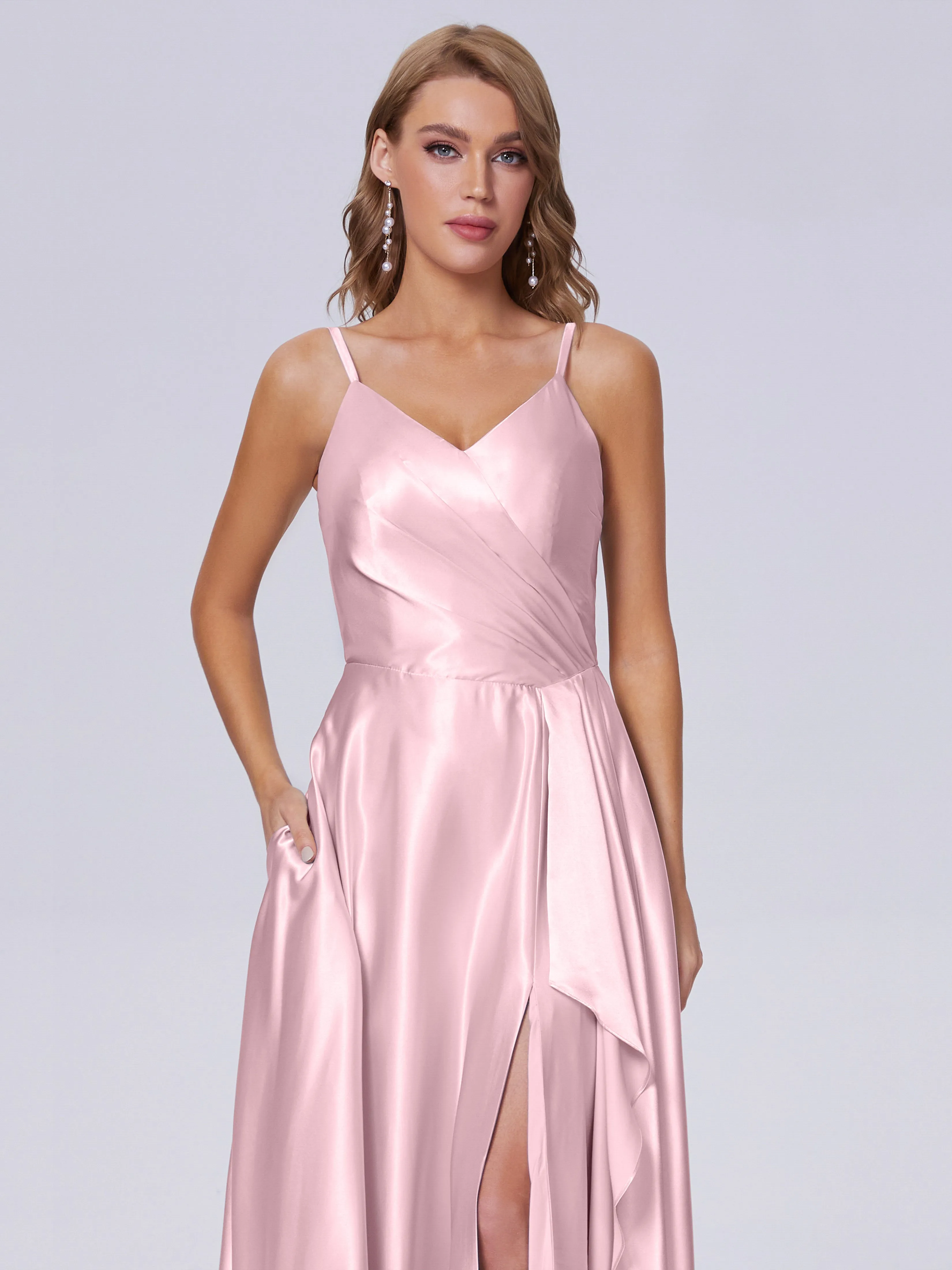 Lila Asymmetrical Split Soft Satin Bridesmaid Dresses