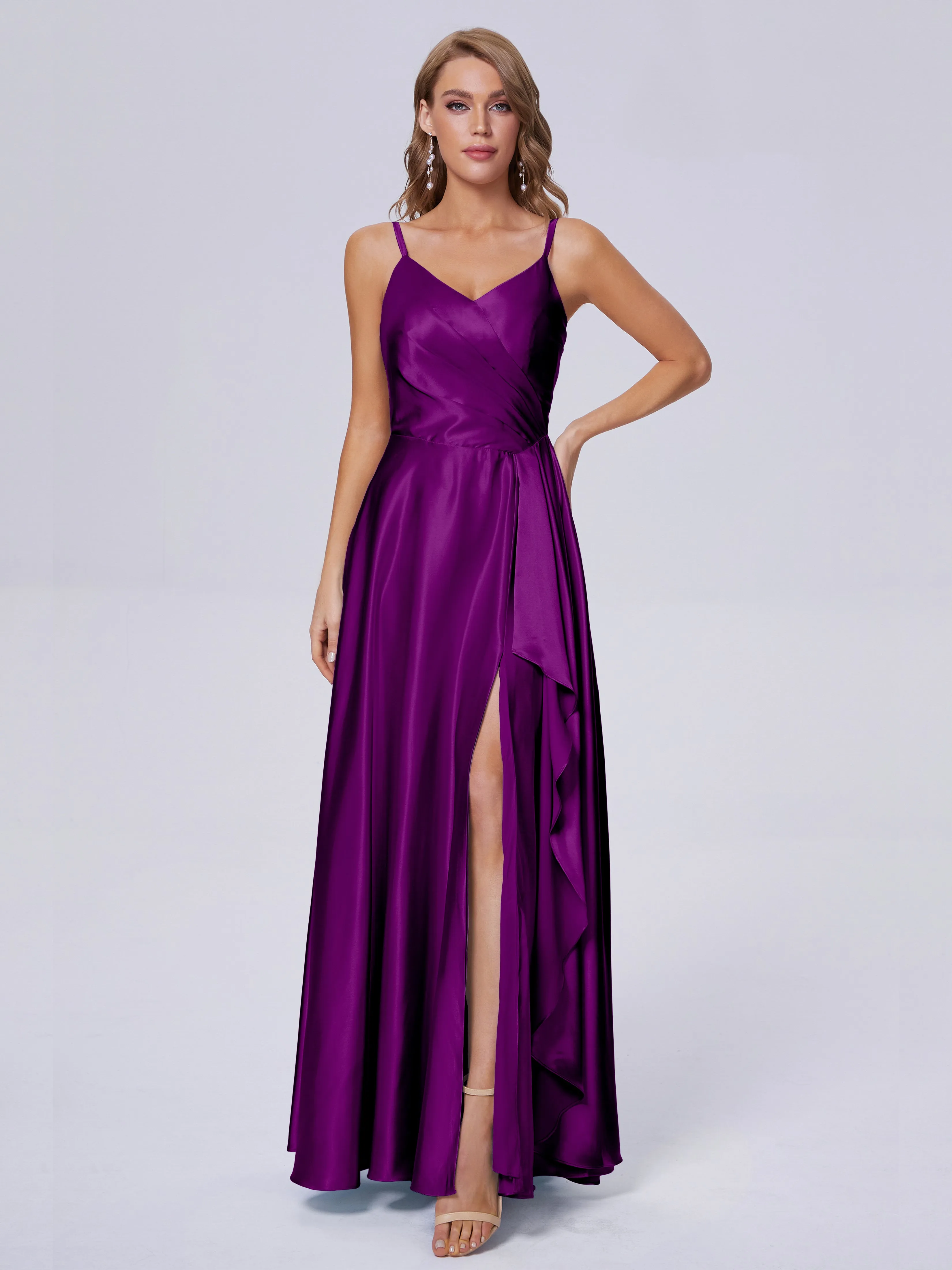 Lila Asymmetrical Split Soft Satin Bridesmaid Dresses