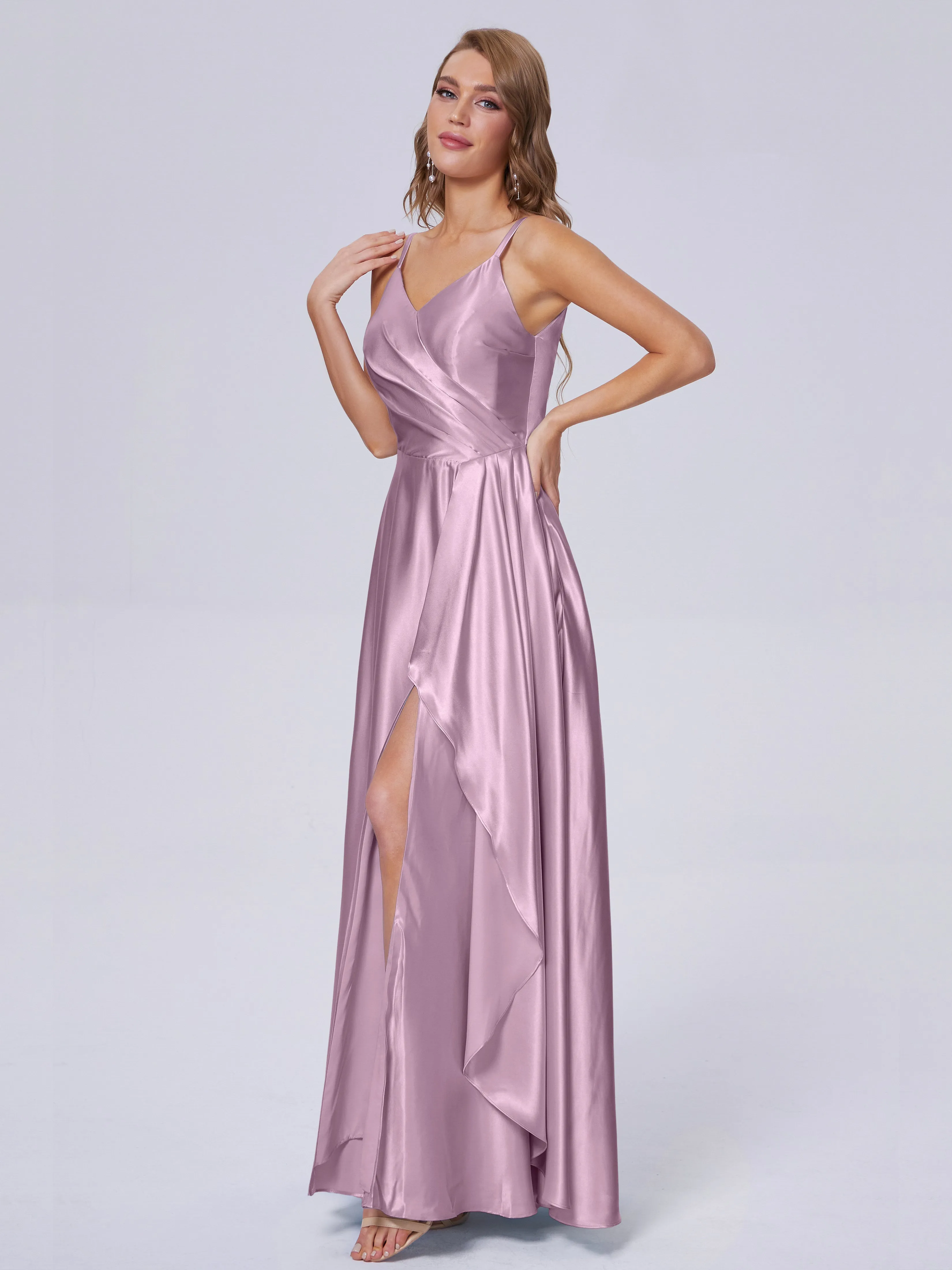 Lila Asymmetrical Split Soft Satin Bridesmaid Dresses