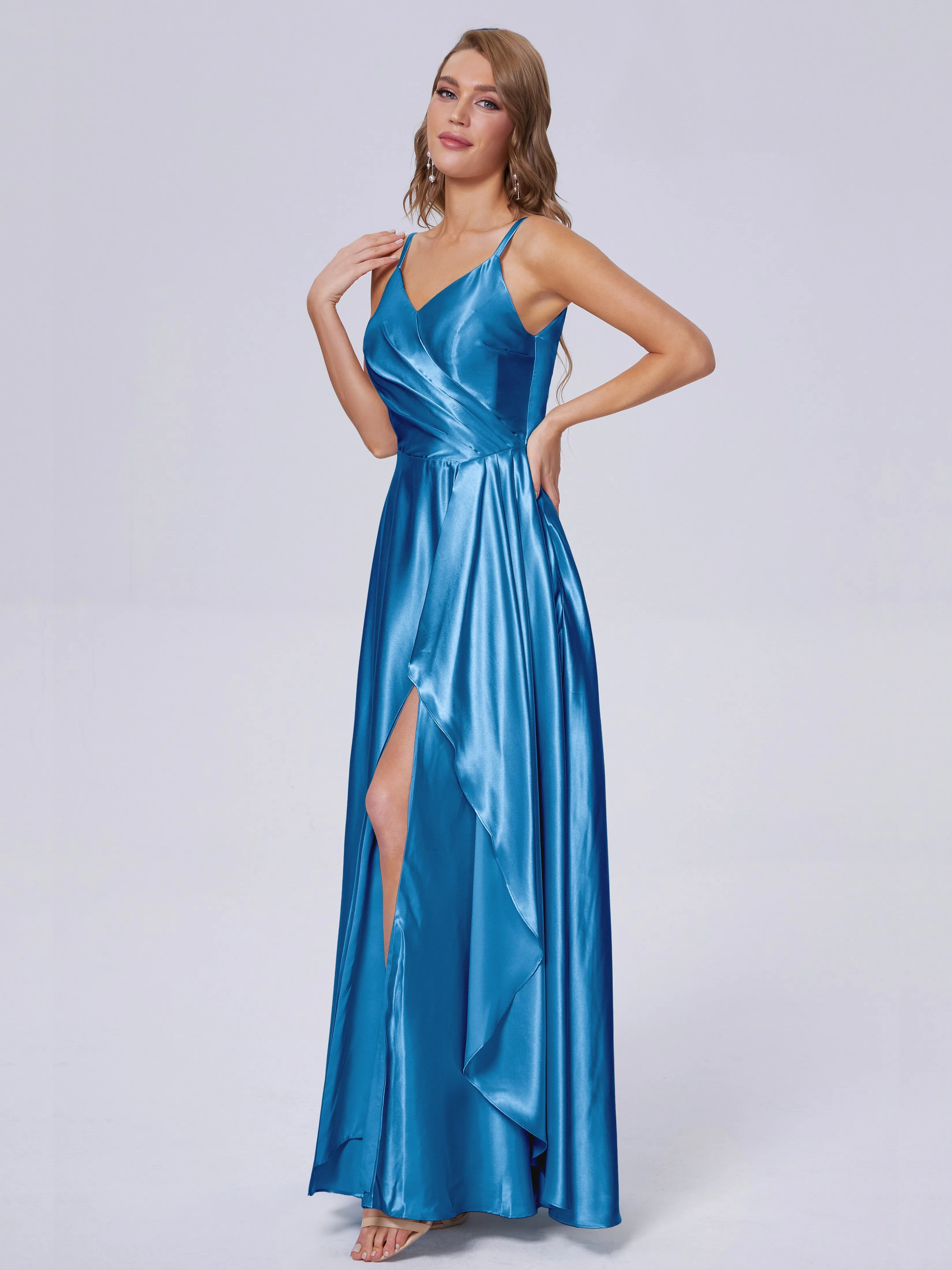 Lila Asymmetrical Split Soft Satin Bridesmaid Dresses