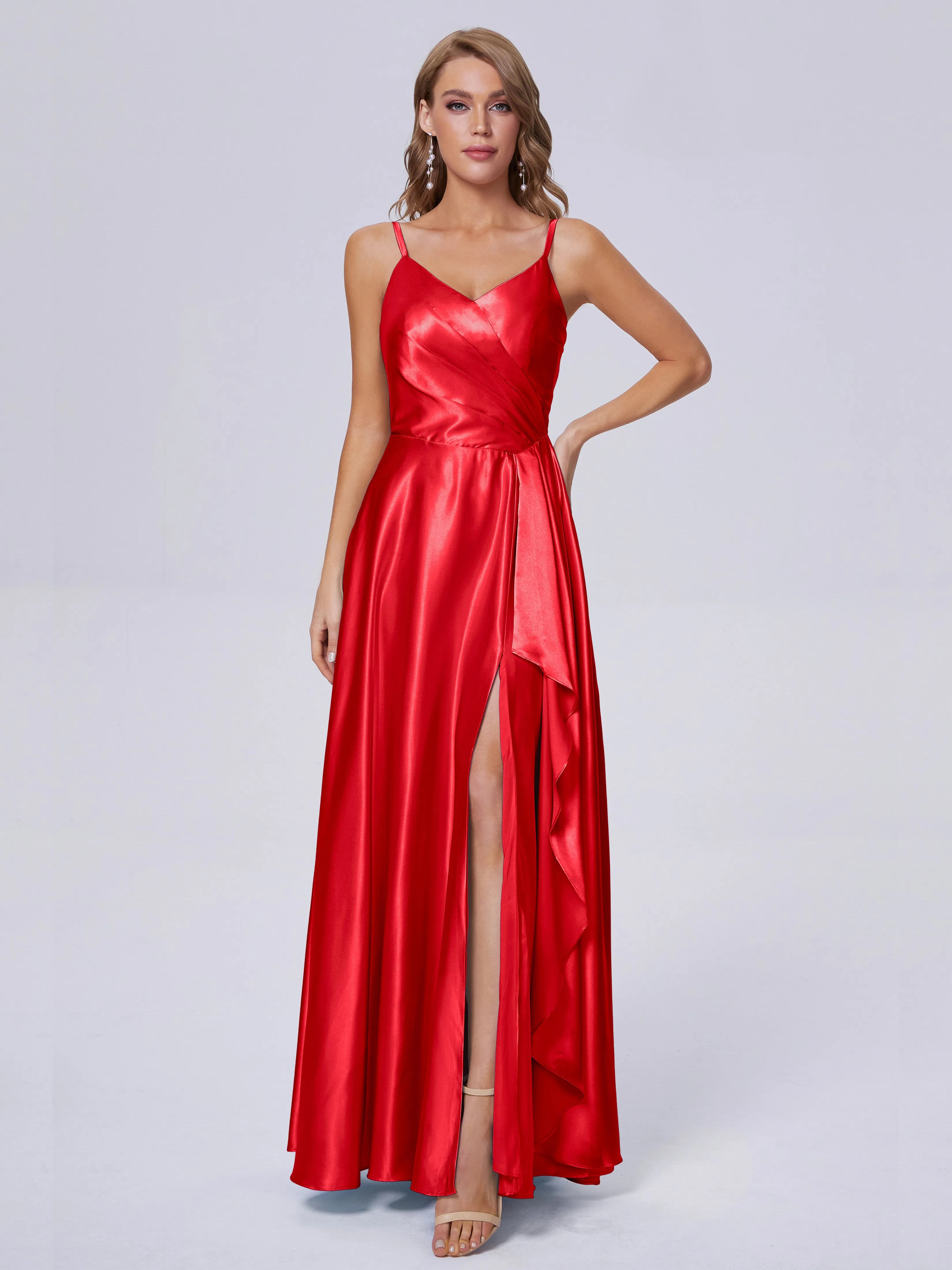 Lila Asymmetrical Split Soft Satin Bridesmaid Dresses