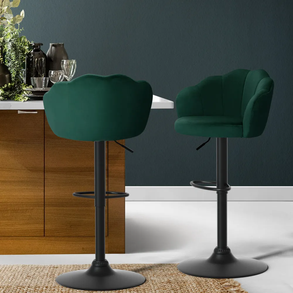 Luxury Adjustable Velvet Bar Stools Set, Green - Artiss