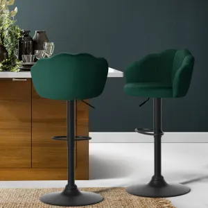 Luxury Adjustable Velvet Bar Stools Set, Green - Artiss