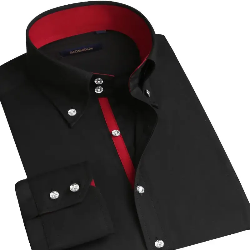 MC - Men’s Slim Fit Tuxedo Shirt: Black satin, silk smooth, ideal for weddings and parties