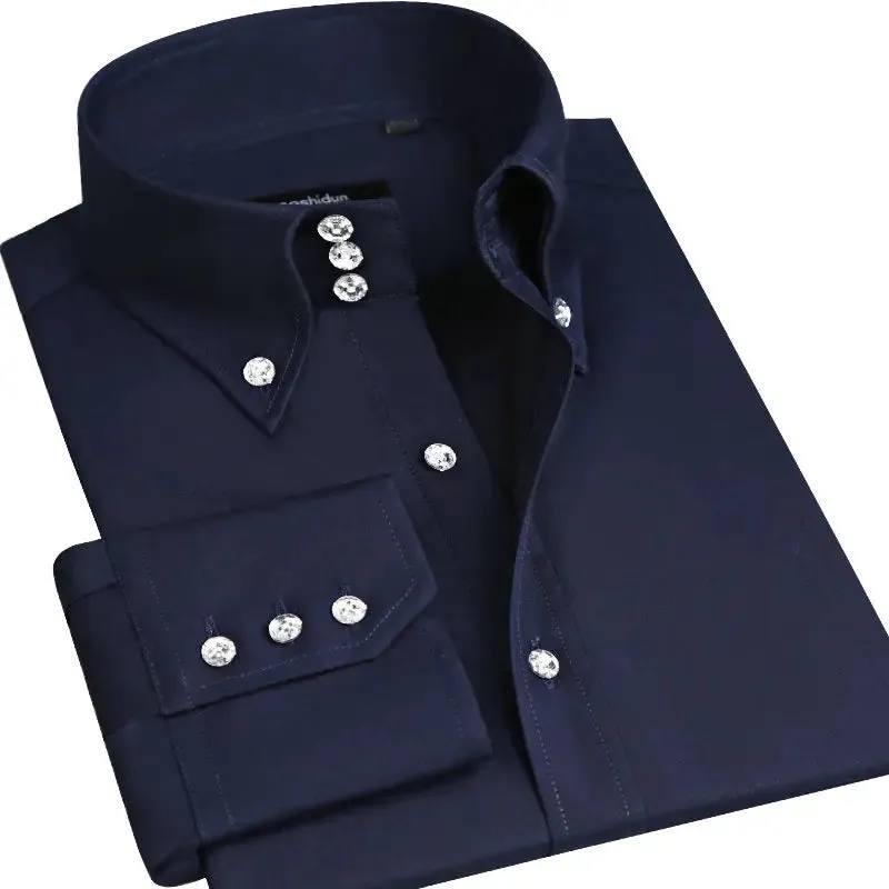 MC - Men’s Slim Fit Tuxedo Shirt: Black satin, silk smooth, ideal for weddings and parties