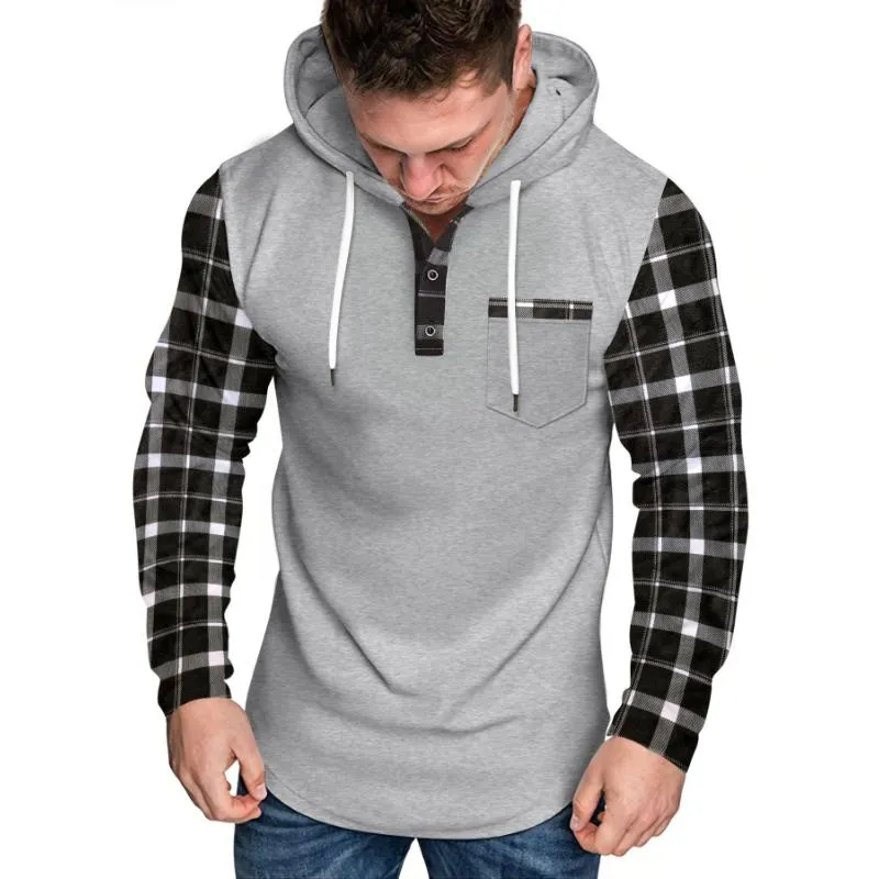 Men's Casual Check Color Block Button Hoodie 50430405Y