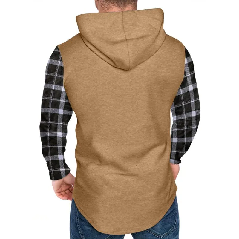 Men's Casual Check Color Block Button Hoodie 50430405Y