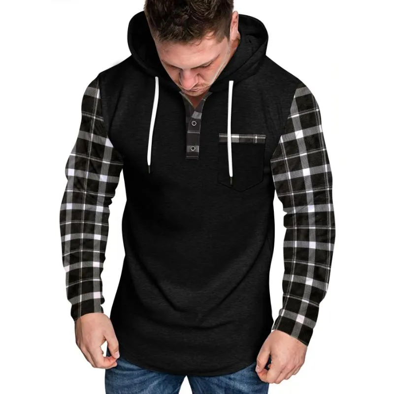 Men's Casual Check Color Block Button Hoodie 50430405Y