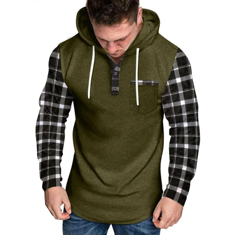 Men's Casual Check Color Block Button Hoodie 50430405Y