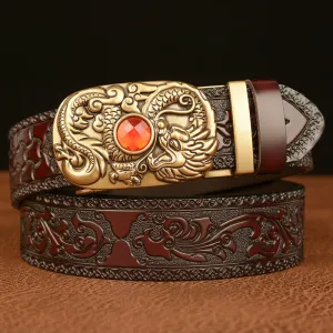 Men's Engraved Dragon Gemstone Leather Belt