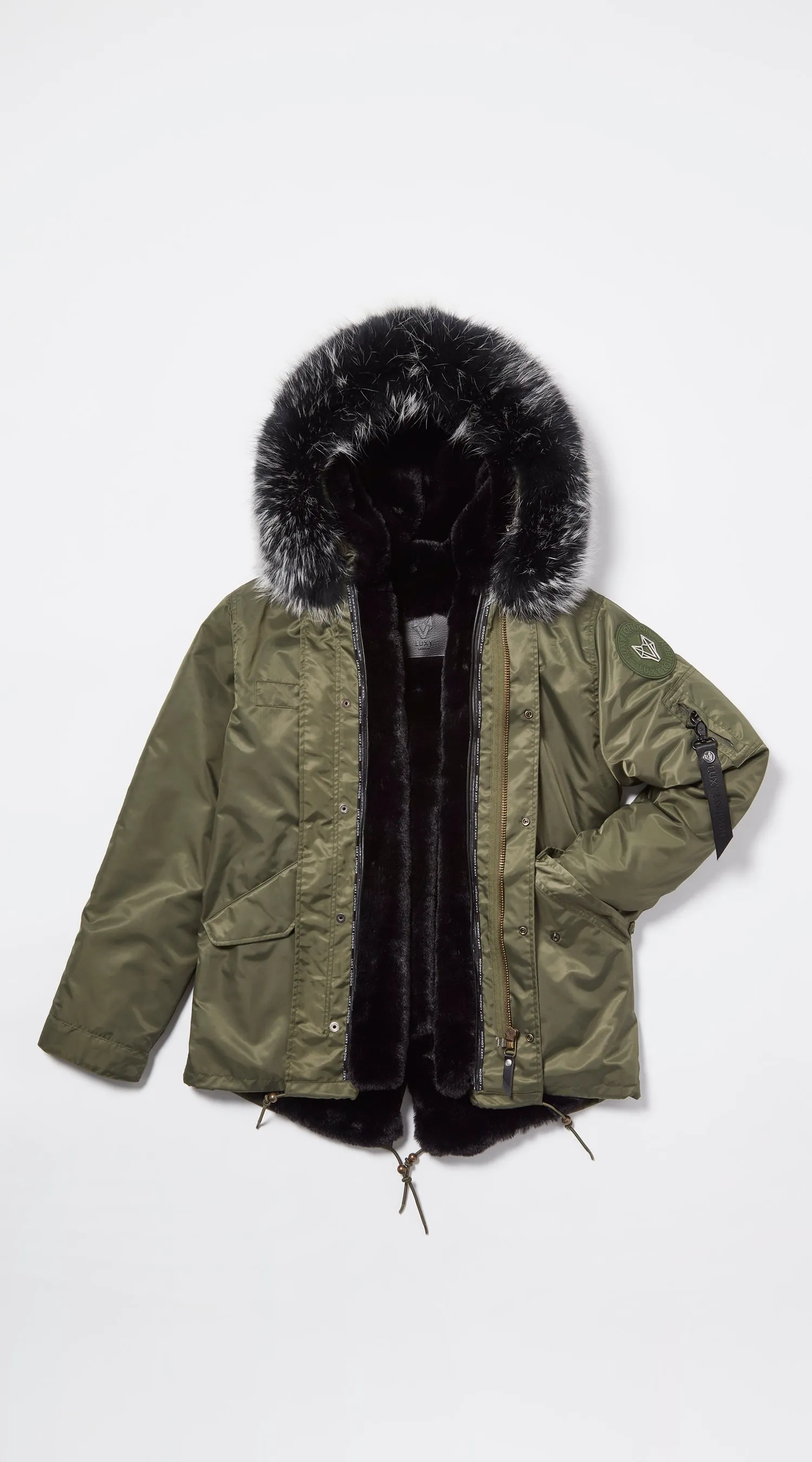 Mens Khaki Water-Repellent Luxy Fur Parka - Black Mist