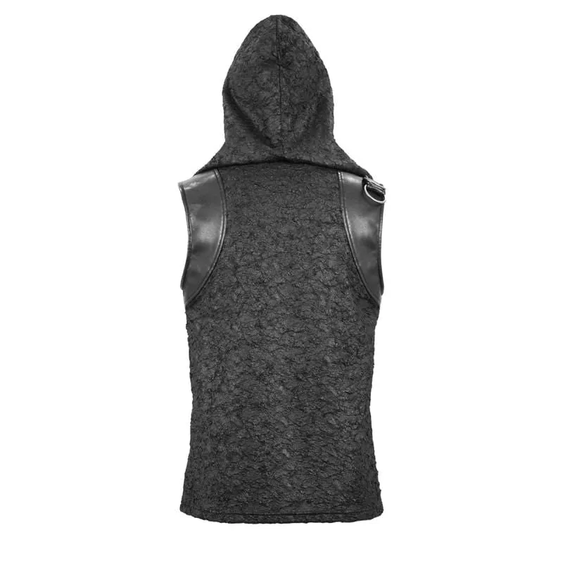 Men's Lace-up Hooded Cracks Faux Leather Vests