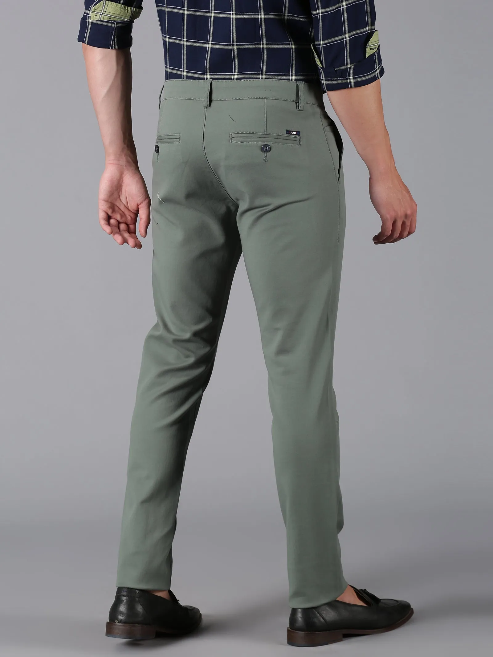 MEN'S OLIVE GREEN SOLID SLIM FIT TROUSER