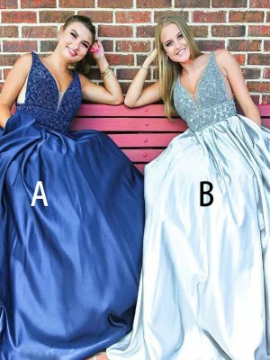 Mismatched Beading Satin Sleeveless Prom Dresses,PD00123