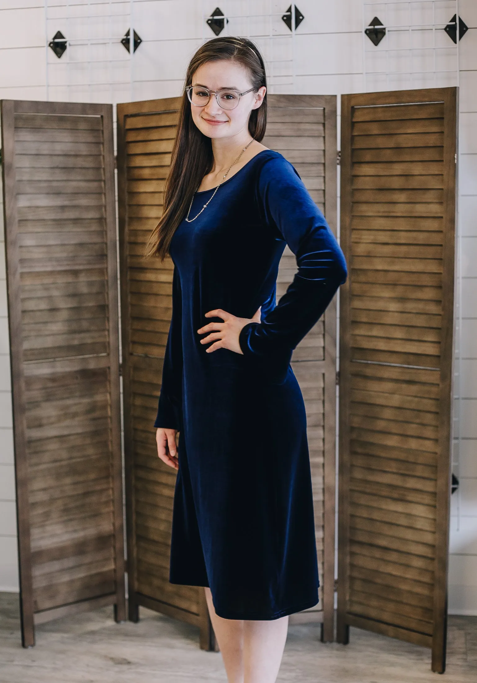 Navy Velvet Sheath Dress