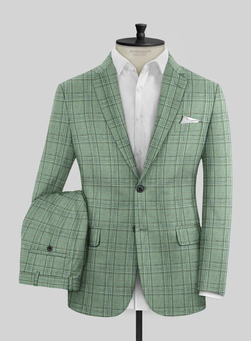 Noble Green Check Wool Silk Linen Suit