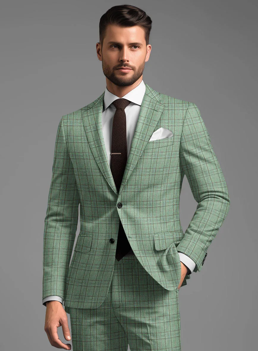 Noble Green Check Wool Silk Linen Suit