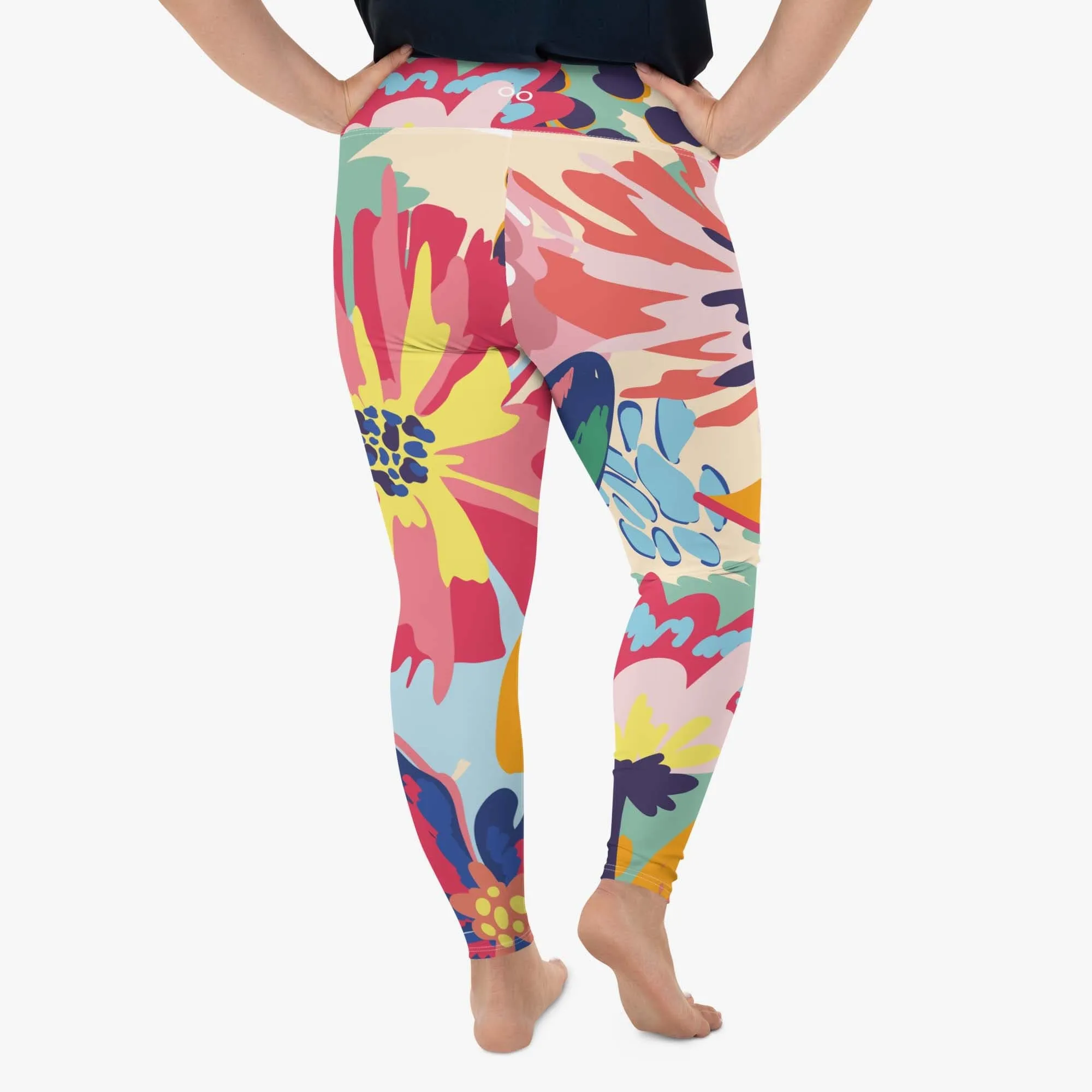 Plus Size Floral Leggings "Flower Splash" Red/Yellow/Blue