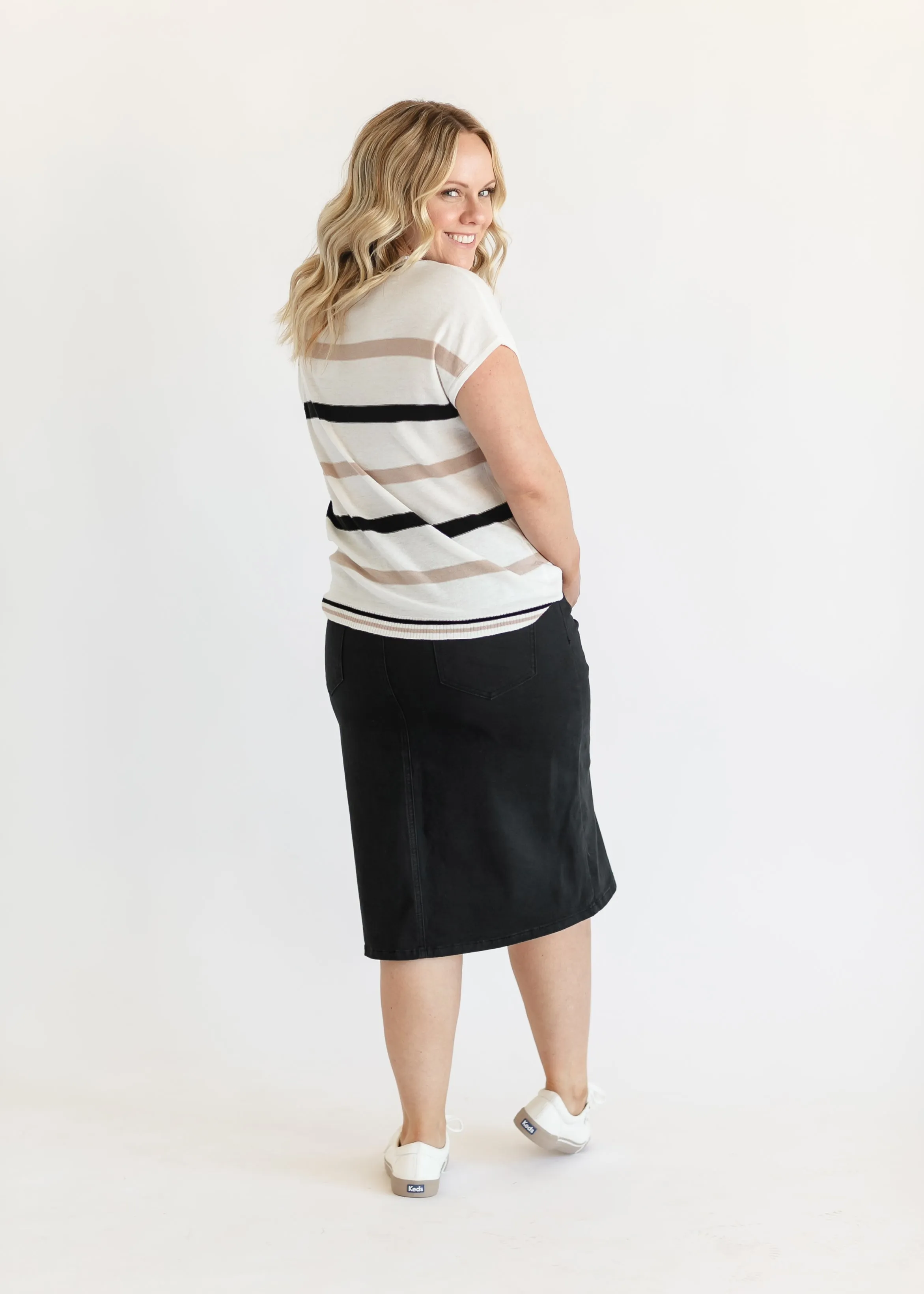 Remi Jet Black Denim Midi Skirt - FINAL SALE