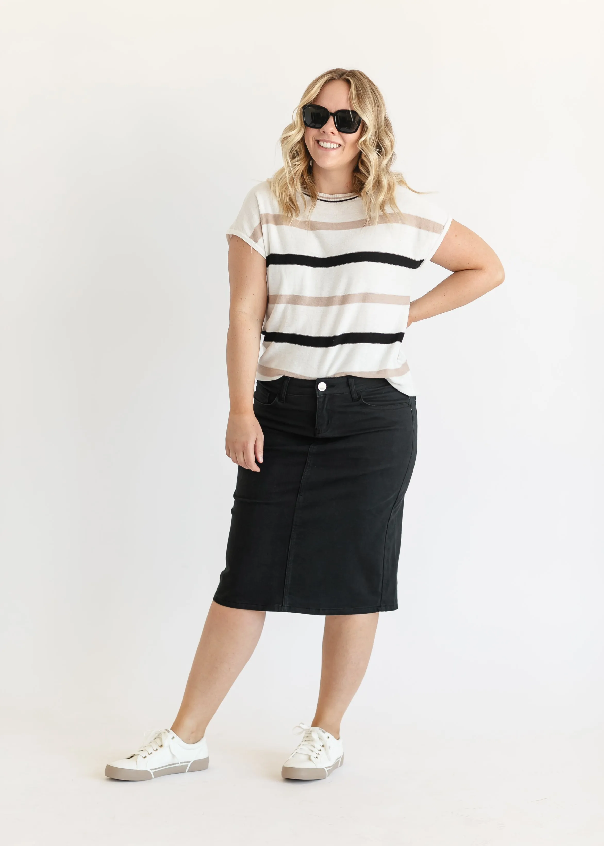 Remi Jet Black Denim Midi Skirt - FINAL SALE