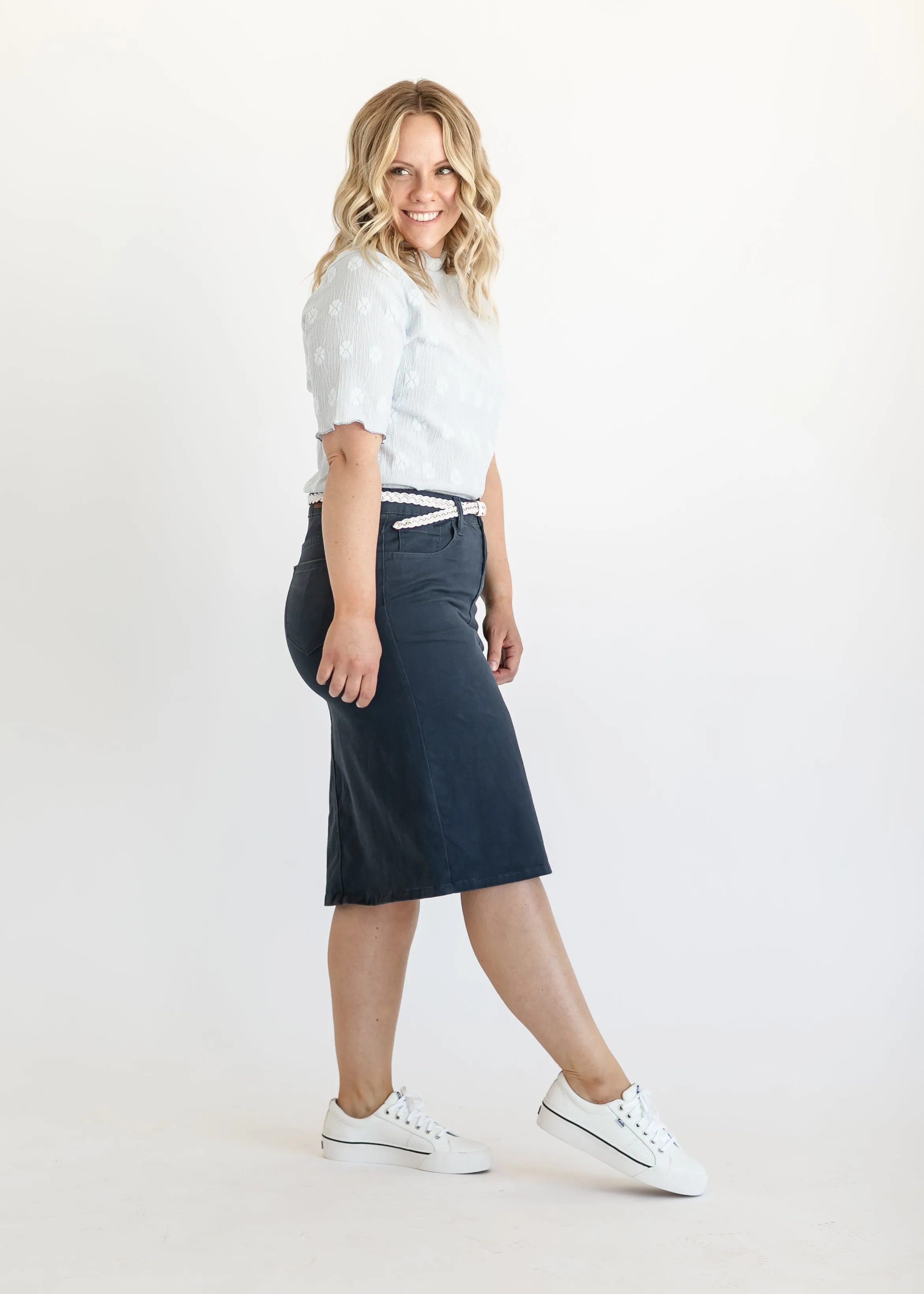 Remi Navy Denim Midi Skirt - FINAL SALE