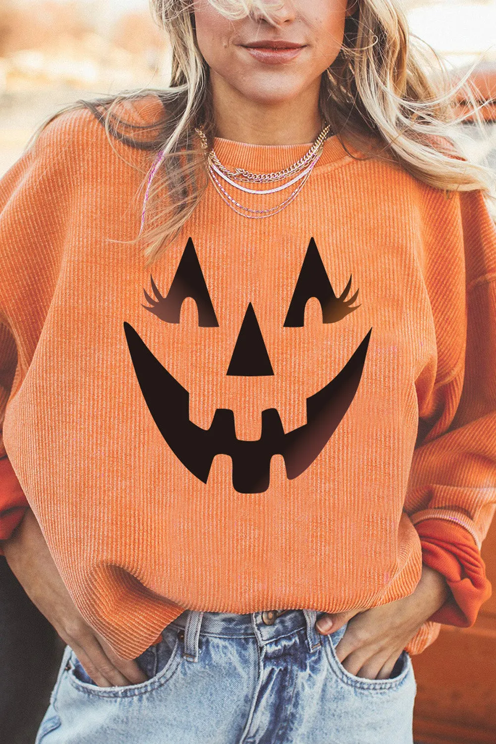 Round Neck Dropped Shoulder Jack-O'-Lantern Graphic Sweatshirt