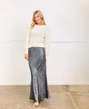 Silver Satin Maxi Skirt