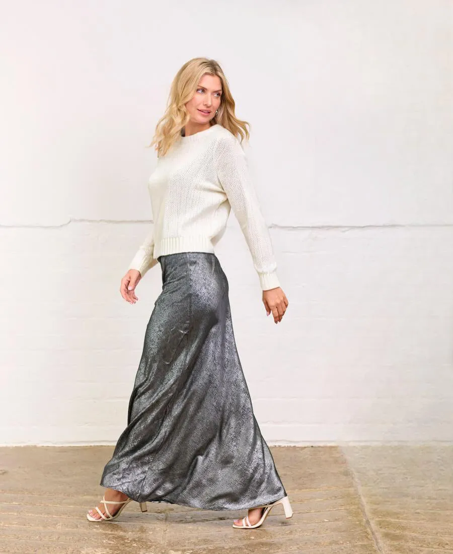 Silver Satin Maxi Skirt