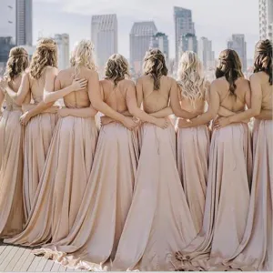 Simple Affordable Blush Pink Straps Soft Long Bridesmaid Dresses, WG522