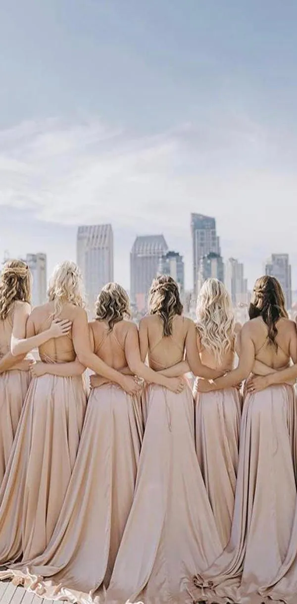 Simple Affordable Blush Pink Straps Soft Long Bridesmaid Dresses, WG522