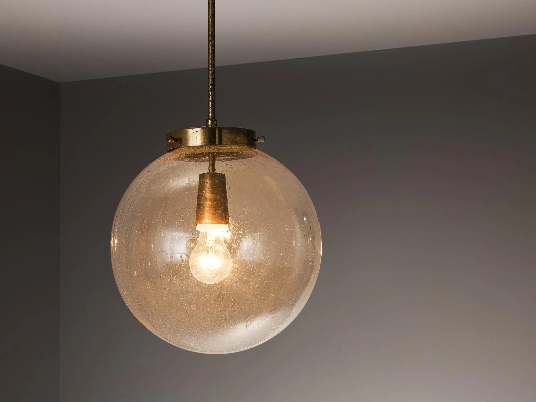 Smoked Glass Pendant with Brass Fixture