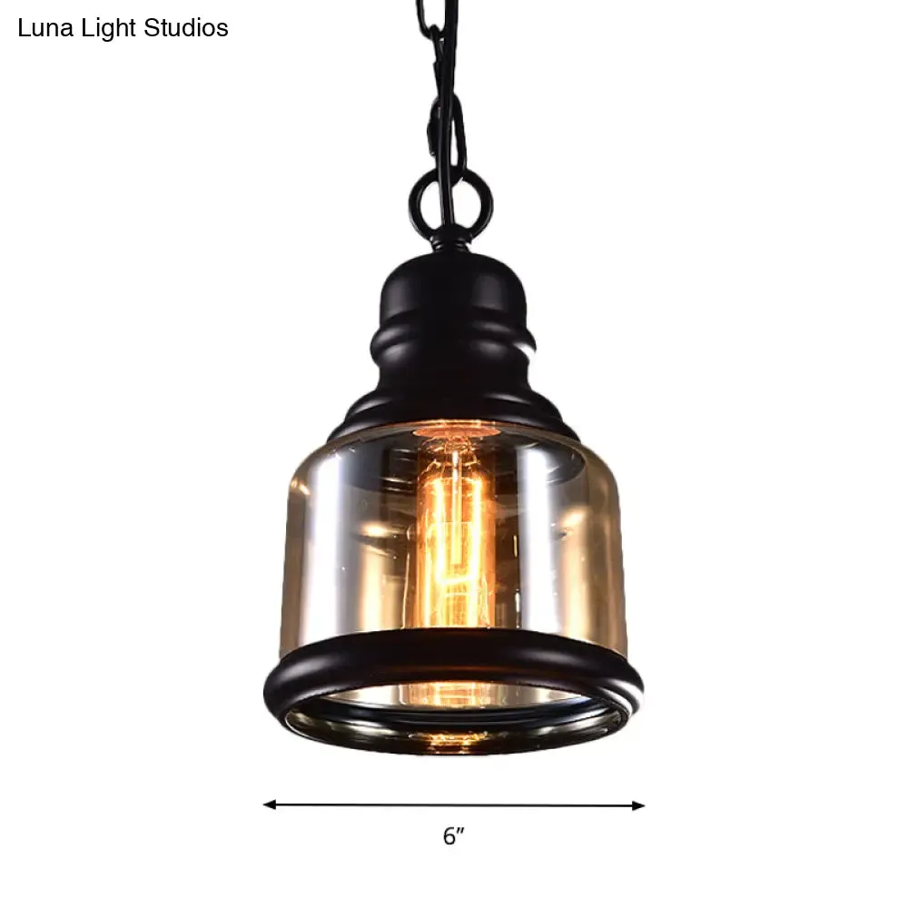 Smoky Grey Glass Industrial Pendant Light Kit with Black Globe and Oval Drop Design for Kitchen - 1 Head