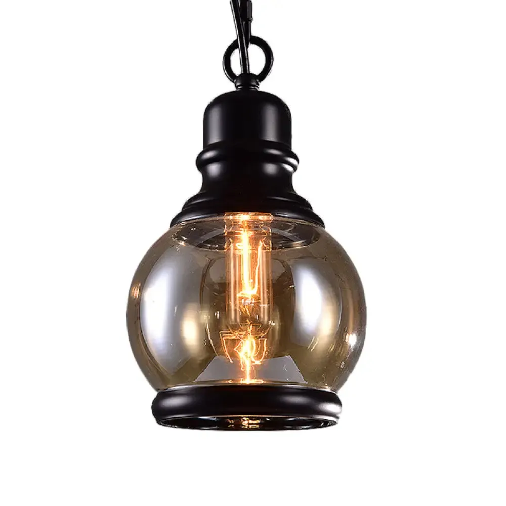 Smoky Grey Glass Industrial Pendant Light Kit with Black Globe and Oval Drop Design for Kitchen - 1 Head