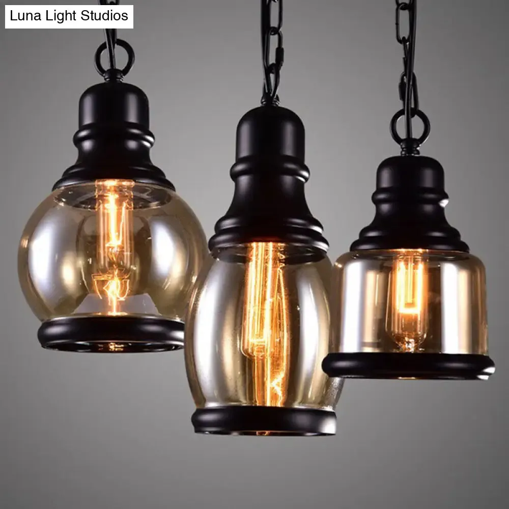 Smoky Grey Glass Industrial Pendant Light Kit with Black Globe and Oval Drop Design for Kitchen - 1 Head