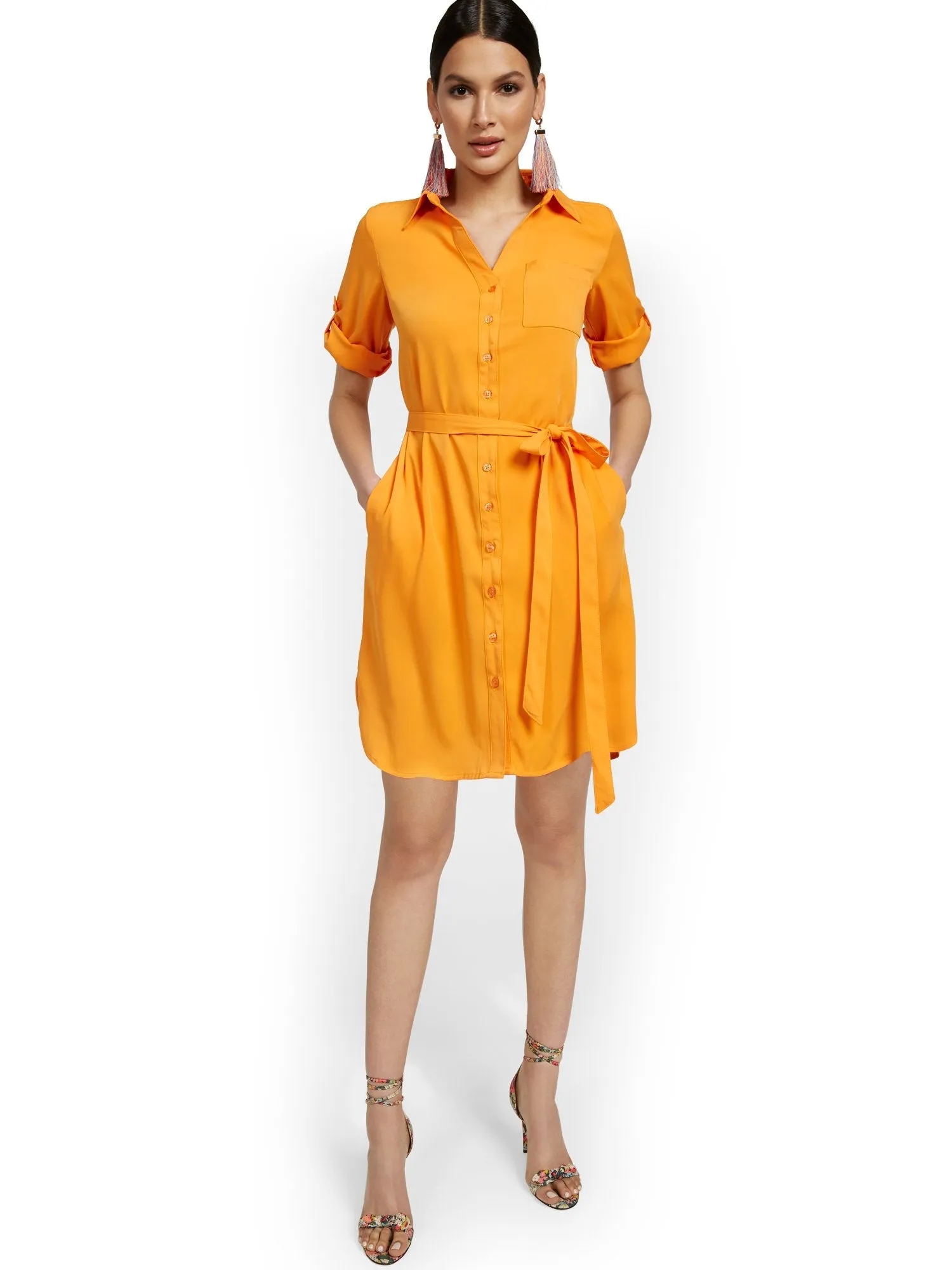 Soft Elbow-Sleeve Shirtdress