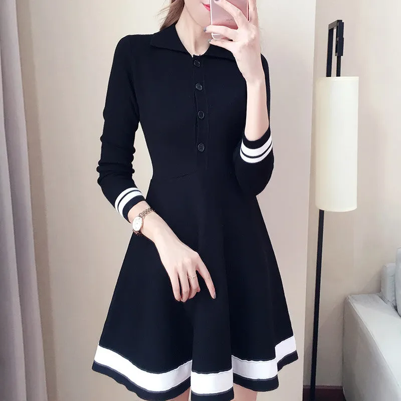 Striped Button-knit Sweater Dresses AD10463