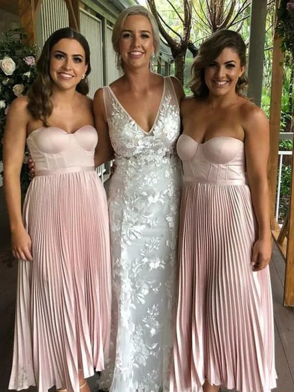 Sweetheart Blush Pink Soft Satin Bridesmaid Dresses