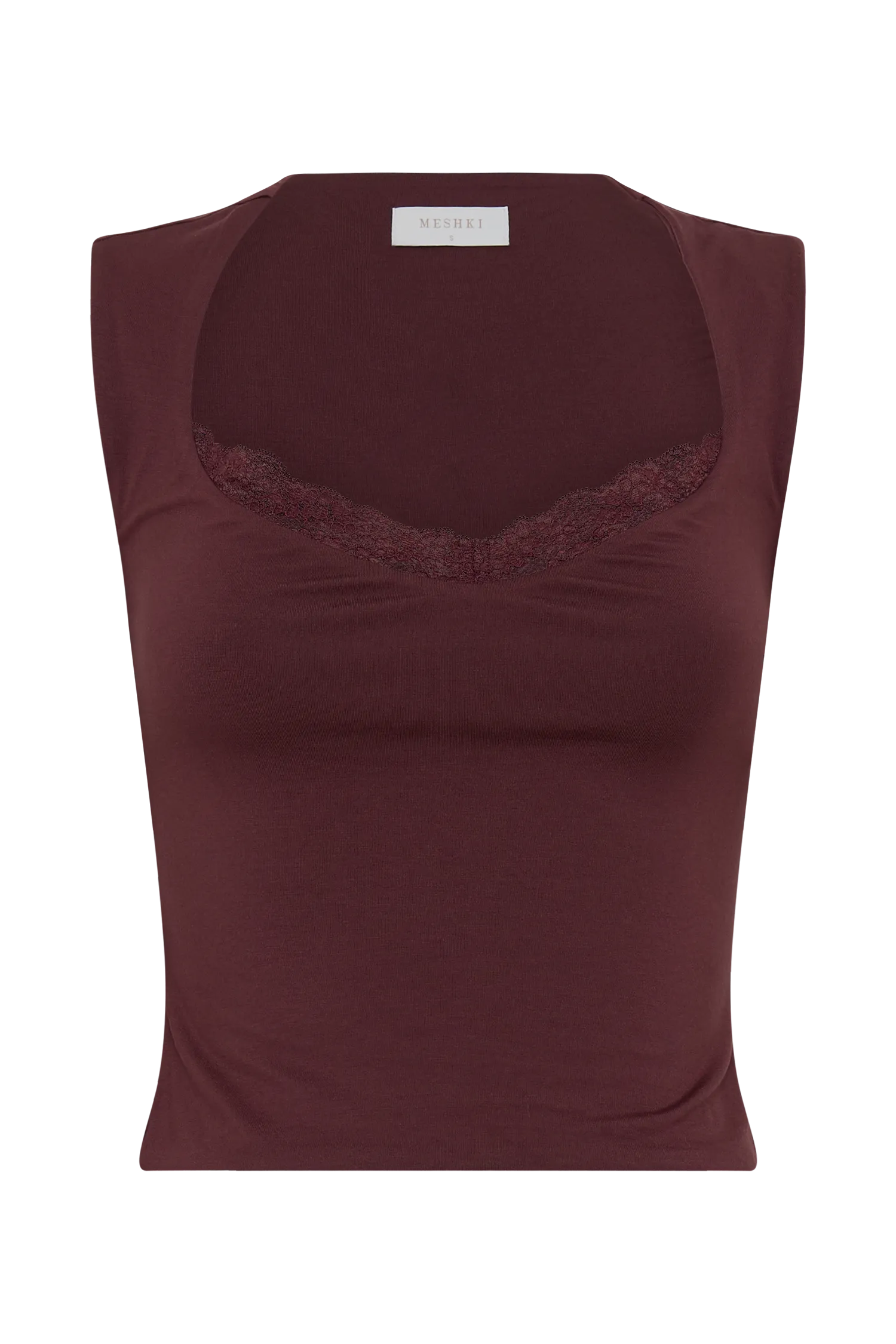 Tatianna Lace Trim Modal Top - Mahogany