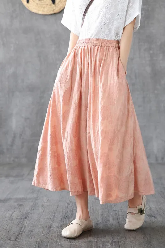 The new summer a-line MIDI skirt loose nade in linen for women 190160