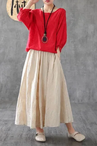 The new summer a-line MIDI skirt loose nade in linen for women 190160