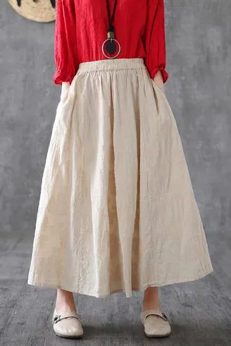 The new summer a-line MIDI skirt loose nade in linen for women 190160