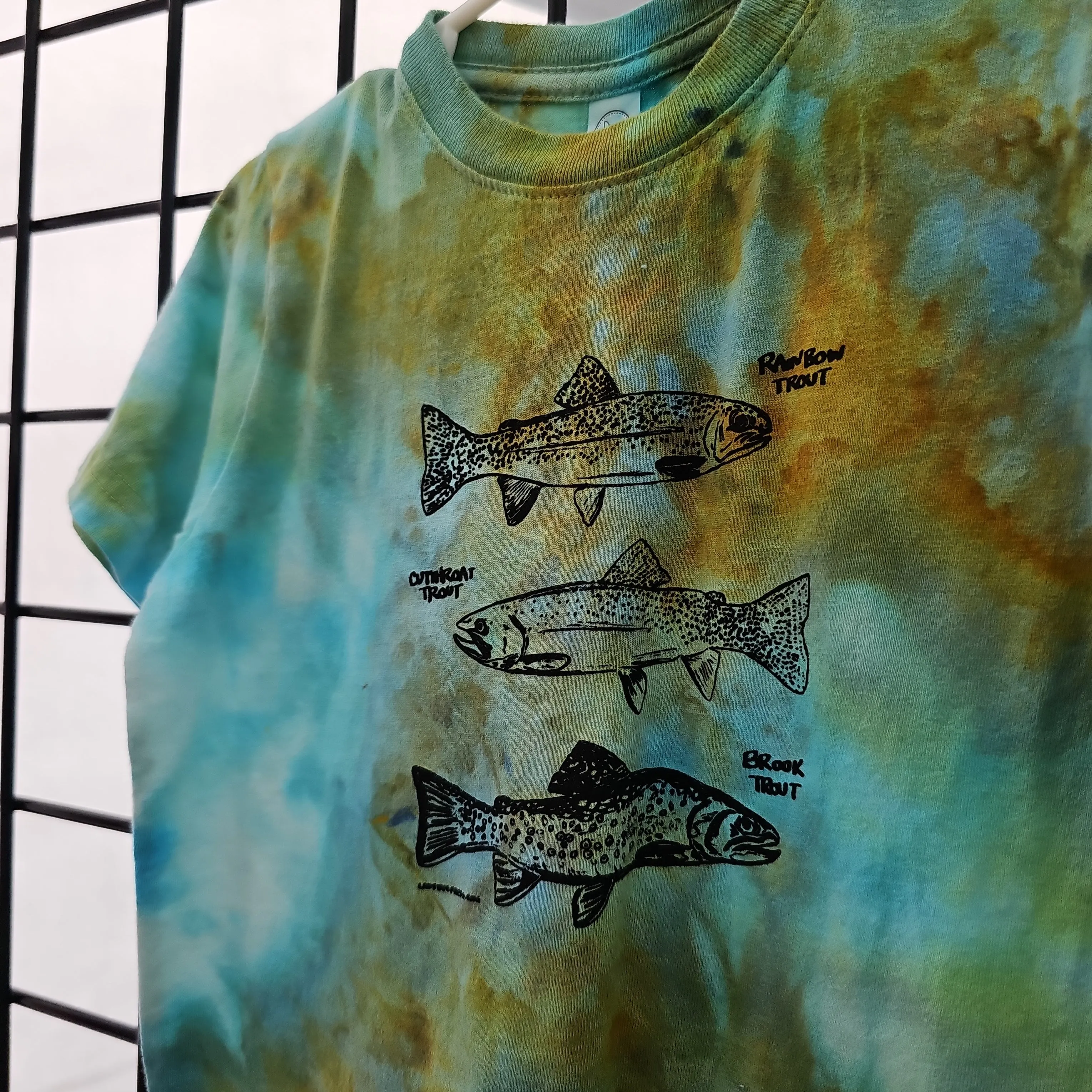 Toddler Ice Dyed Trout T-shirt, eco-friendly waterbased inks, toddler sizes