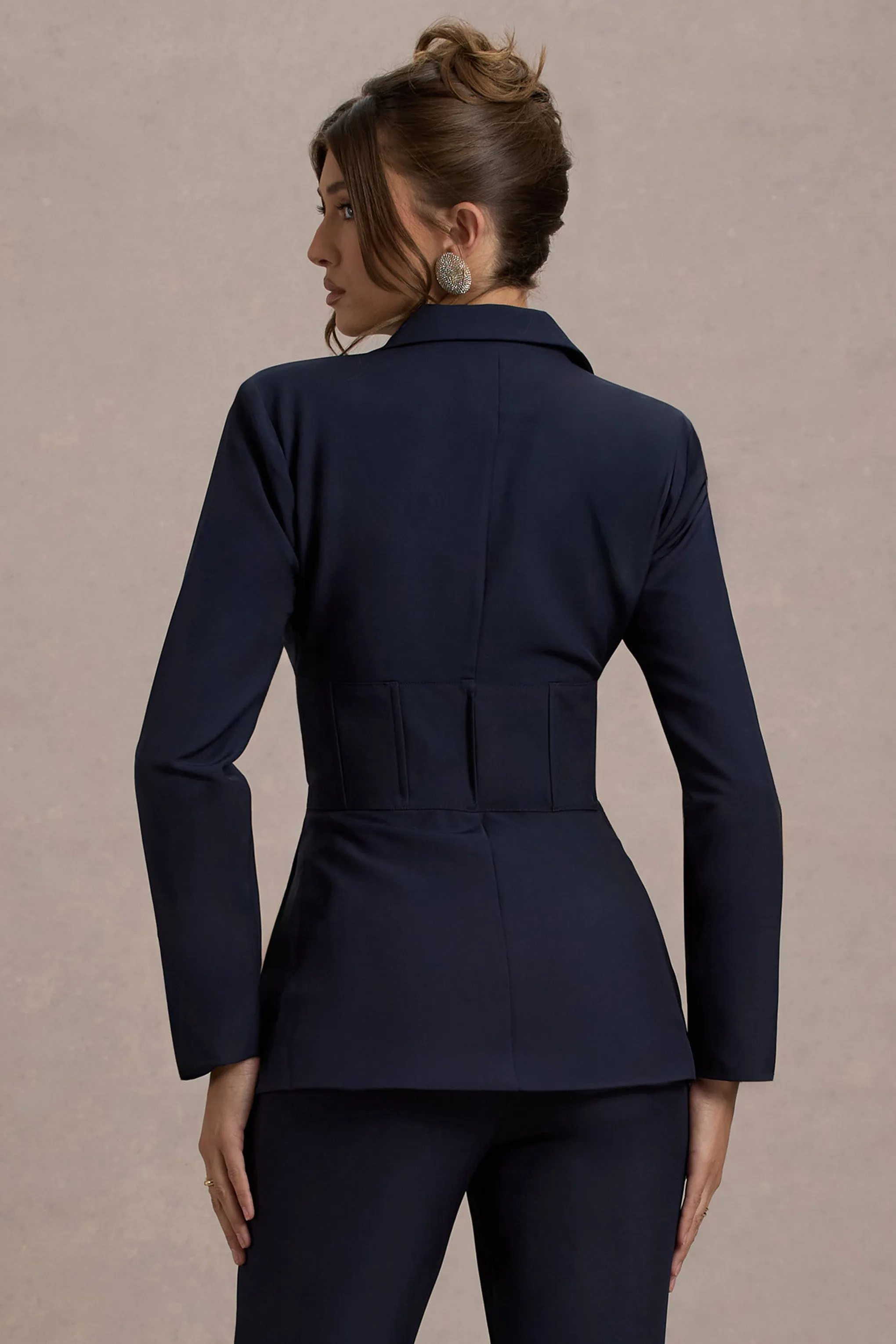 Unbeaten | Navy Fitted Corset Blazer Jacket