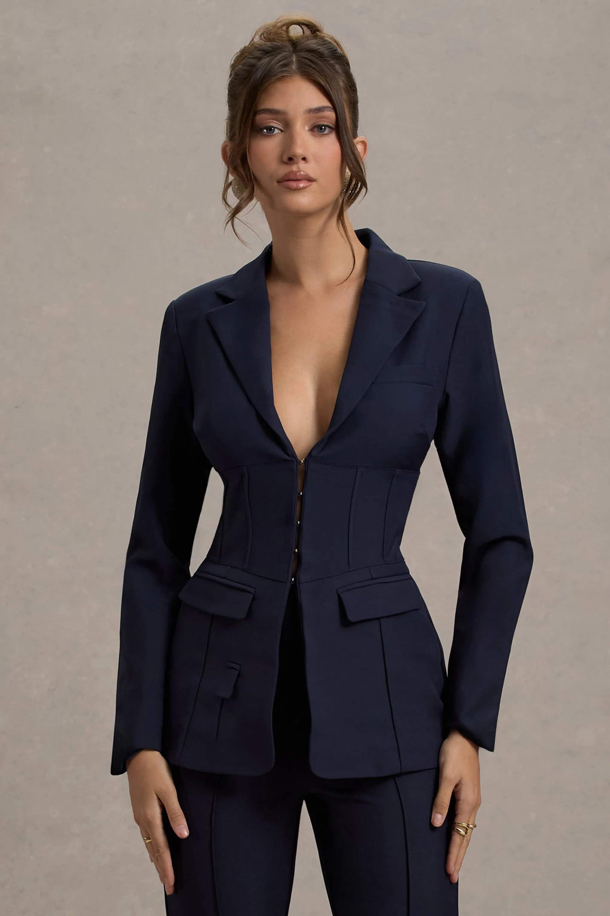 Unbeaten | Navy Fitted Corset Blazer Jacket