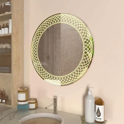 Wall Mounted Led Touch Sensor Mirror with Aluminum Frame | LED Illuminated Modern Design Vanity Round Mirror for Bedroom, Bathroom & Makeup Room (24inch x 24inch)