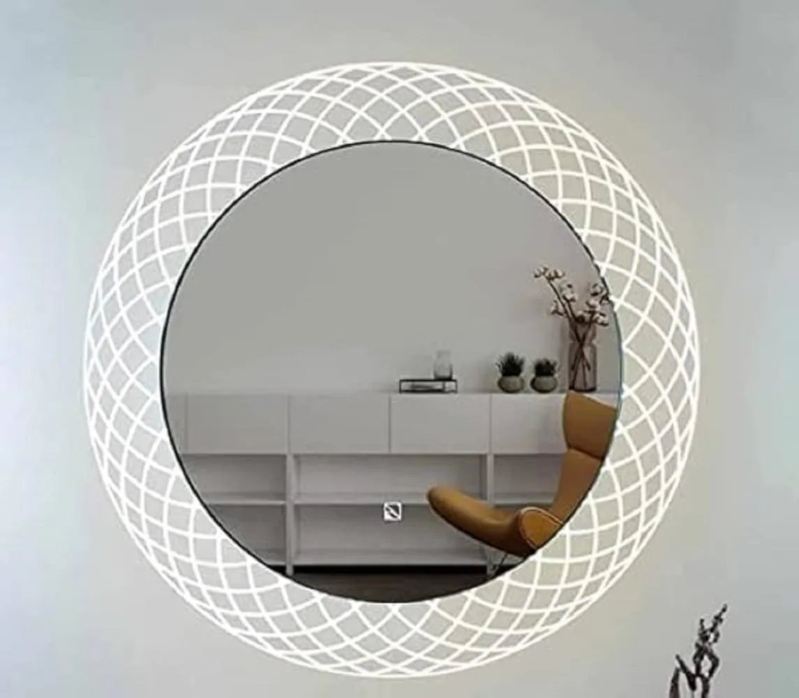 Wall Mounted Led Touch Sensor Mirror with Aluminum Frame | LED Illuminated Modern Design Vanity Round Mirror for Bedroom, Bathroom & Makeup Room (24inch x 24inch)